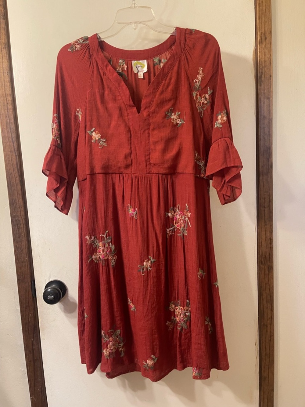 Anthropologie Fig and Flower Rust Red Floral Embroidered Top Sz. S #1